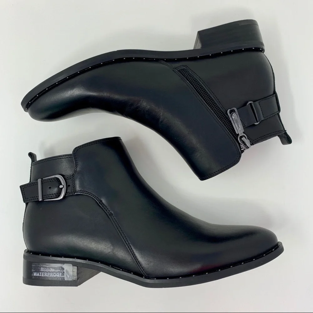 Blondo Black Leather Ankle Booties with Buckle Accent
